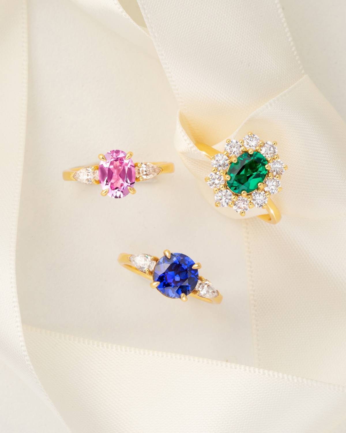Bague de Fiançailles Auréole Émeraude en Vermeil d'Or 18 carats