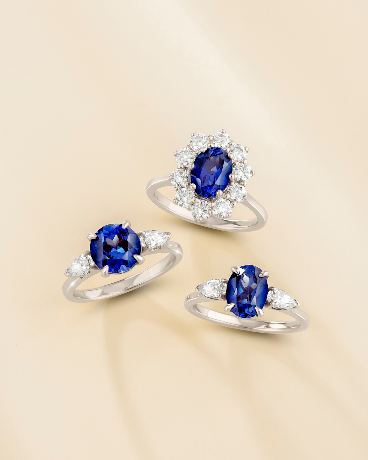 Bague de fiançailles auréole saphir bleu en argent sterling