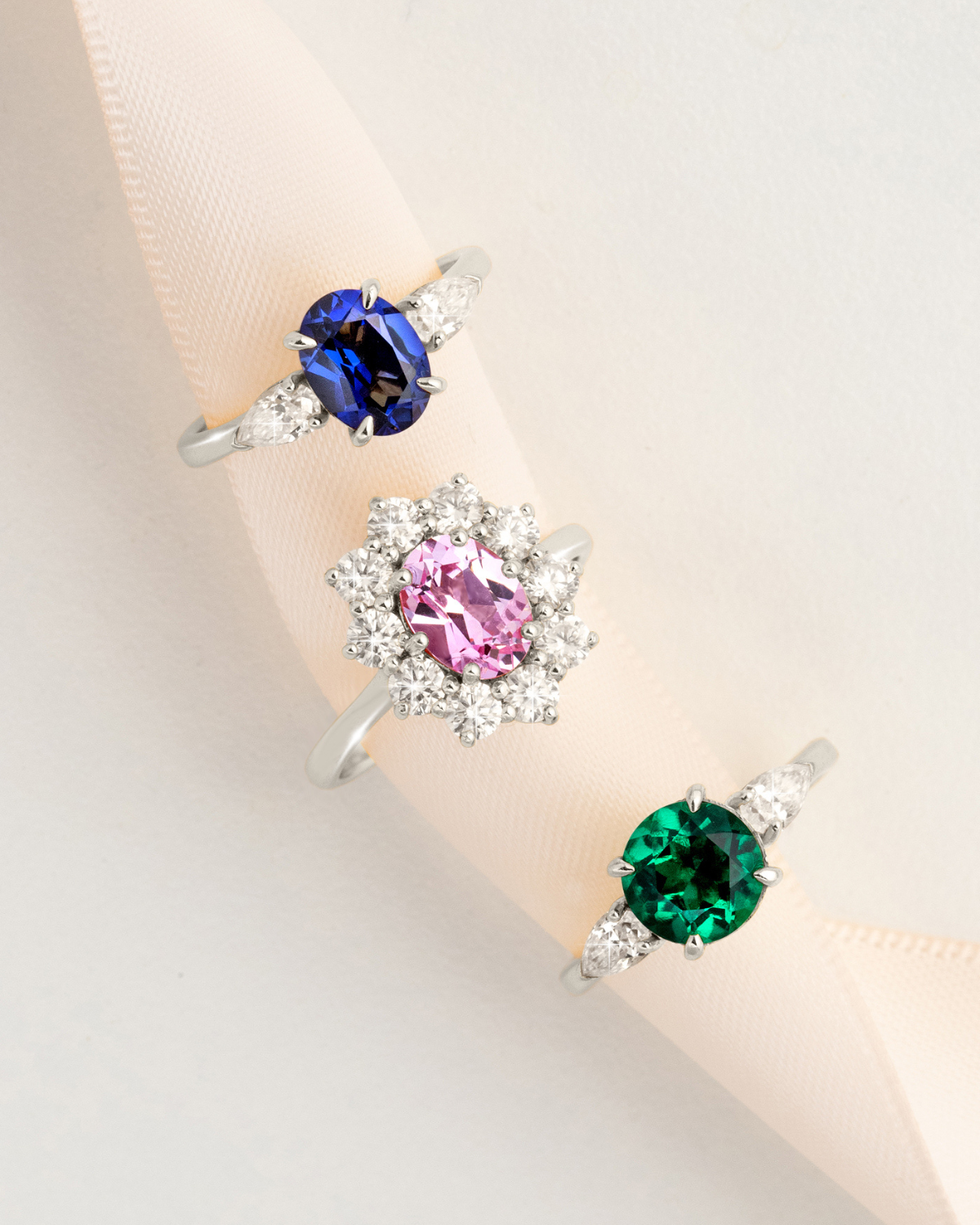 Pink Sapphire Halo Engagement Ring in Sterling Silver - SJR London Timepiece