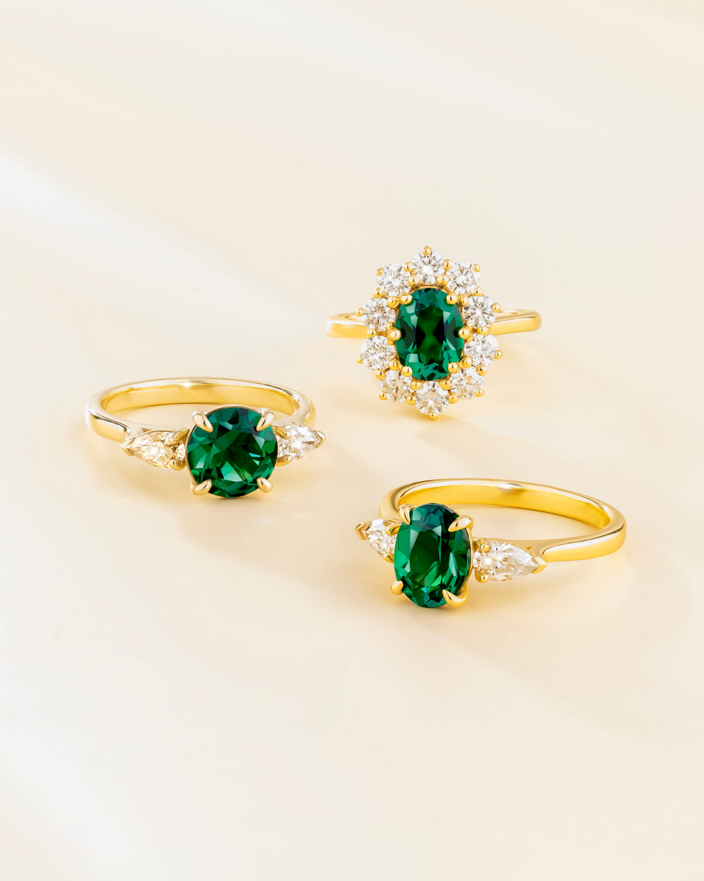 Bague de Fiançailles Auréole Émeraude en Vermeil d'Or 18 carats