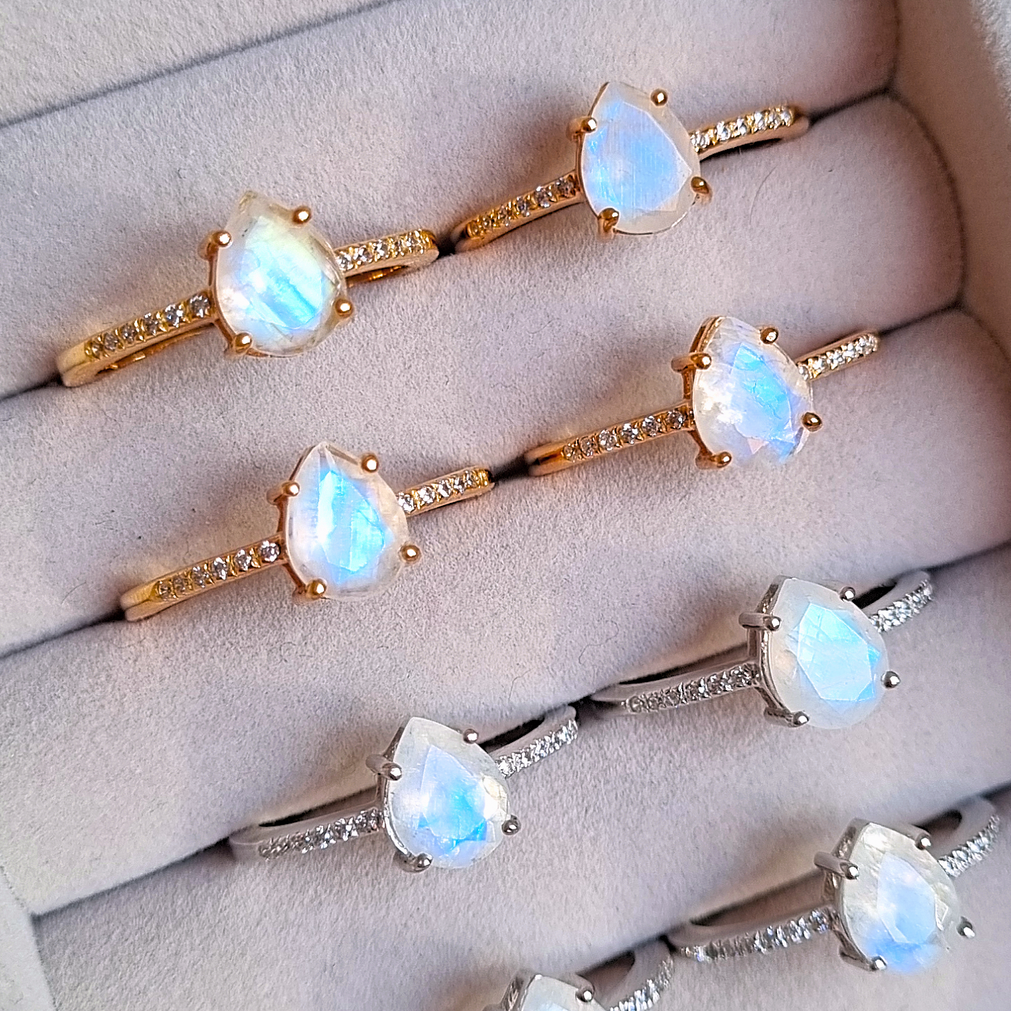 Rainbow Moonstone Ring in Rose Gold Vermeil - SJR London Timepiece