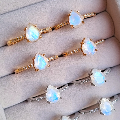 Rainbow Moonstone Ring in Rose Gold Vermeil - SJR London Timepiece