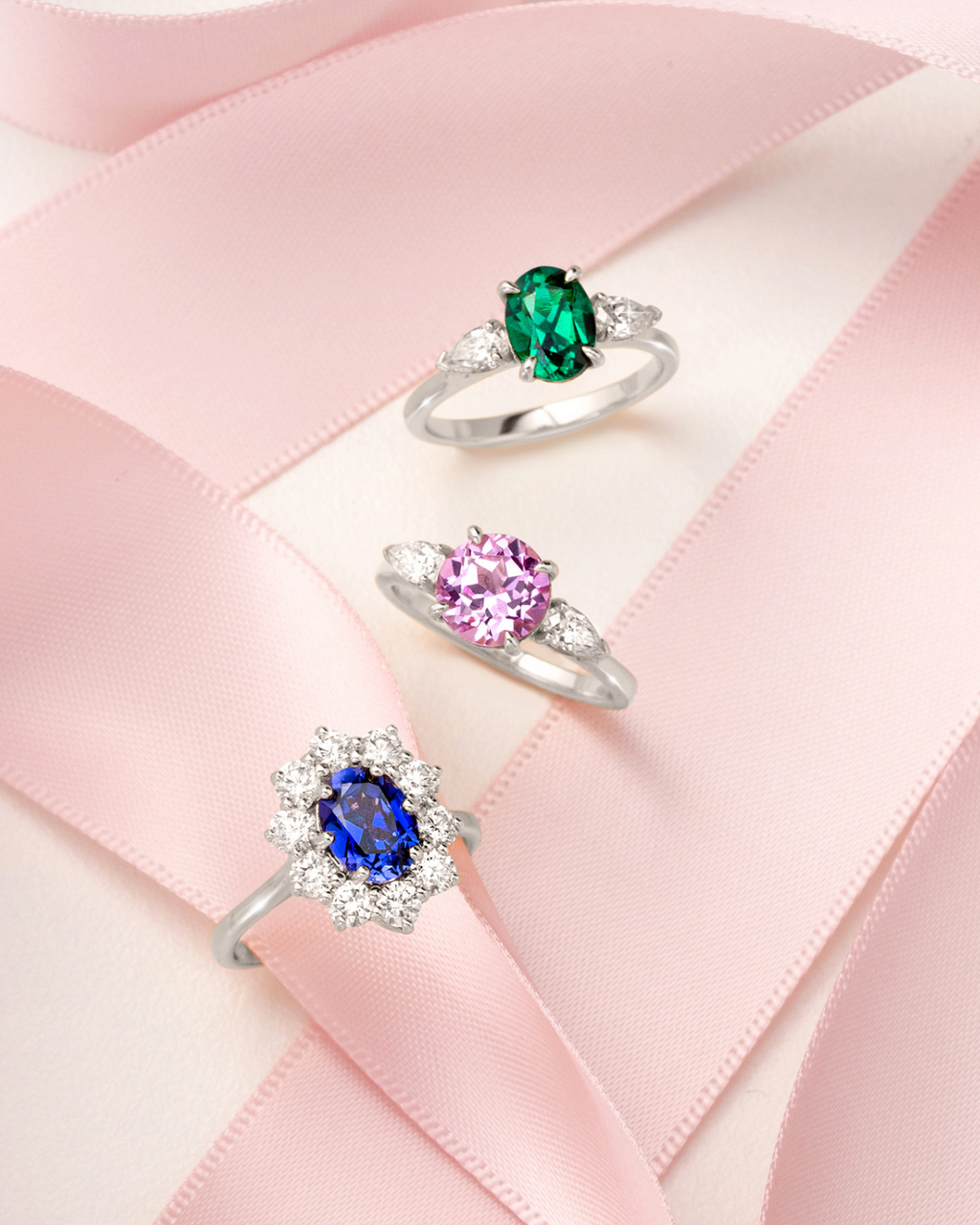 Bague de Fiançailles Trilogy Saphir Rose Taille Ronde en Argent Sterling