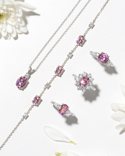 Pink Sapphire Pendant Necklace in Sterling Silver - SJR London Timepiece