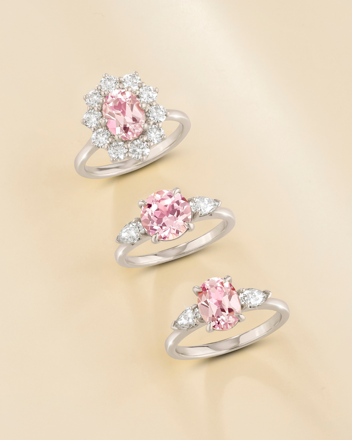 Bague de Fiançailles Trilogy Saphir Rose Taille Ronde en Argent Sterling