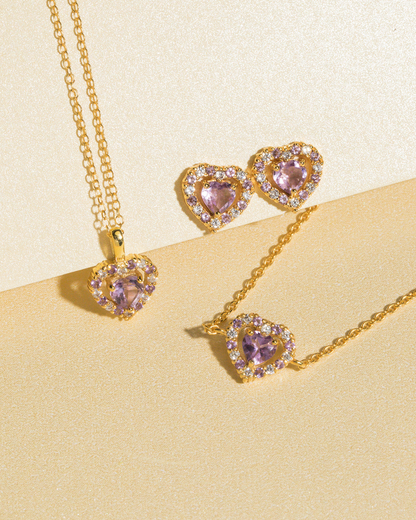 Purple Heart Lavender Amethyst Stud Earrings in 18k Gold Vermeil - SJR London Timepiece