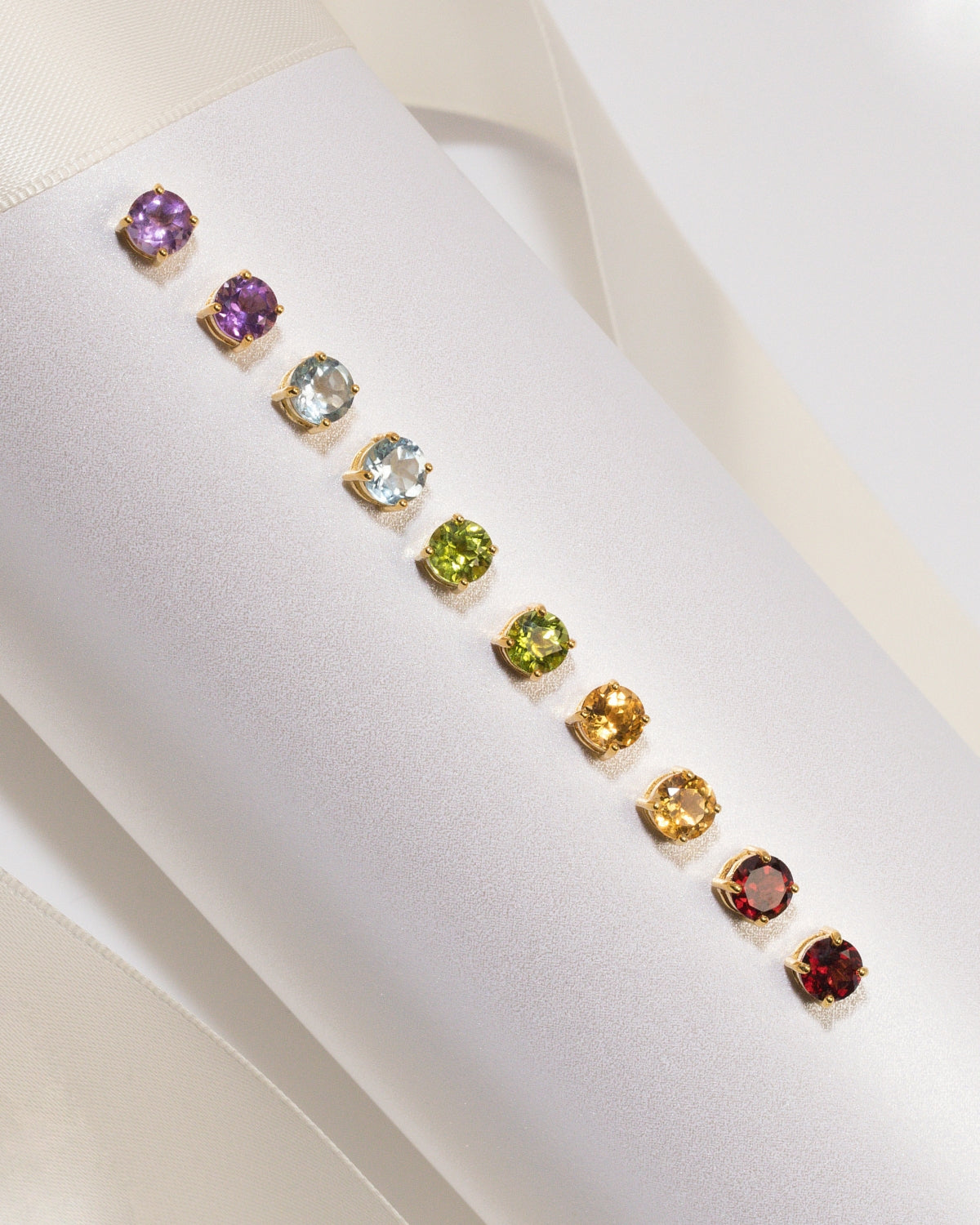 Peridot Round Stud Earrings 6 mm in 18k Gold Vermeil - SJR London Timepiece