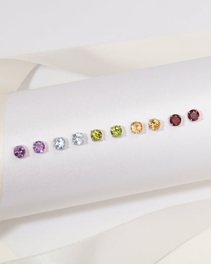 Citrine Round Stud Earrings 6 mm in Sterling Silver - SJR London Timepiece