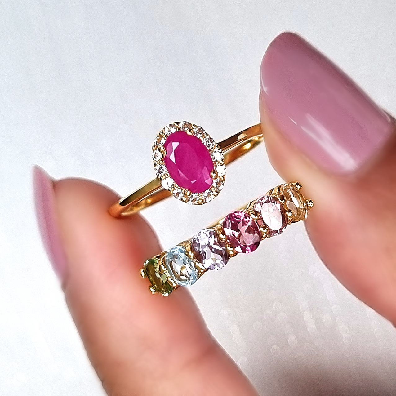 Rainbow Multicoloured Gemstone Half Eternity Ring in Sterling Silver - SJR London Timepiece