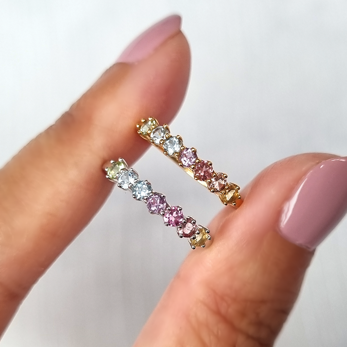 Pastel Rainbow Gemstone Eternity Ring in 18k Gold Vermeil - SJR London Timepiece
