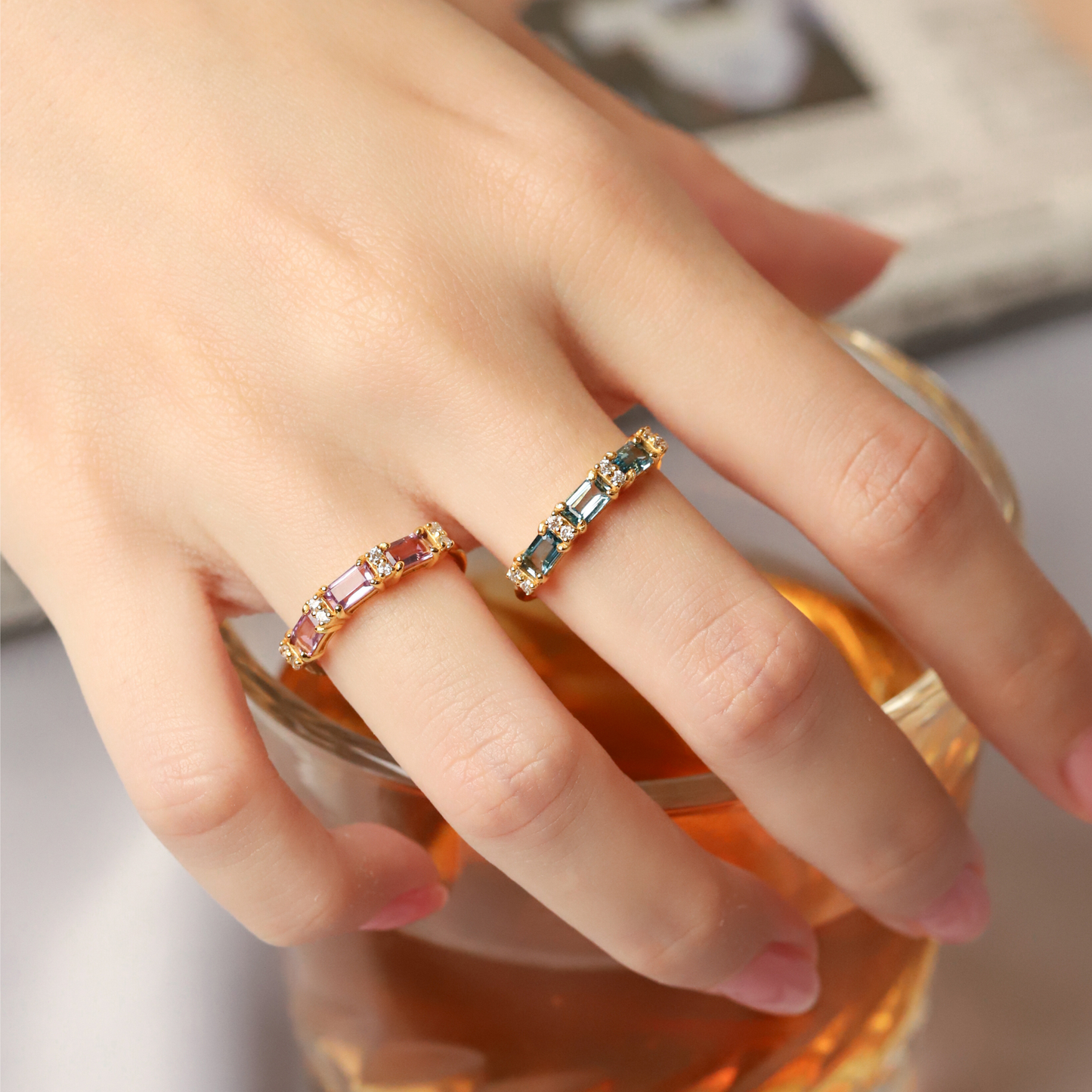 Lavender Amethyst Emerald Cut Eternity Ring in 18k Gold Vermeil - SJR London Timepiece