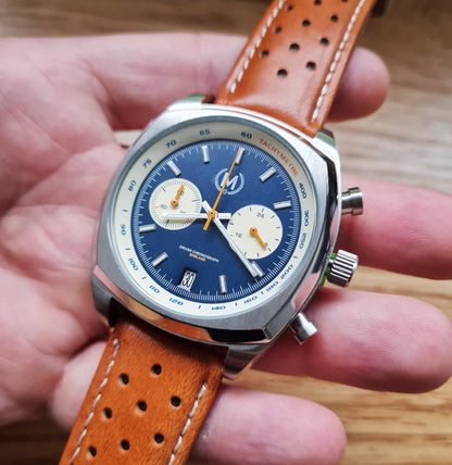 Driver Chronograph MKII Quartz, Blue Reverse Panda Tan Strap (PRE-ORDER NOW) - SJR London Timepiece