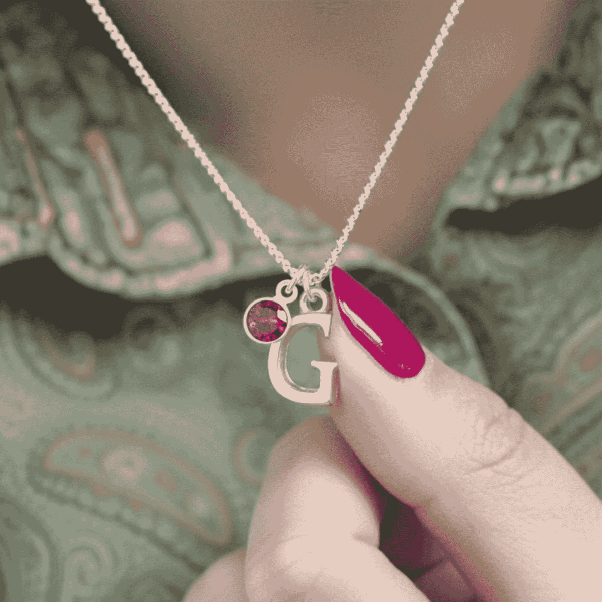 July Birthstone Necklace with Initial Charm | Personalised Ruby Gift f
