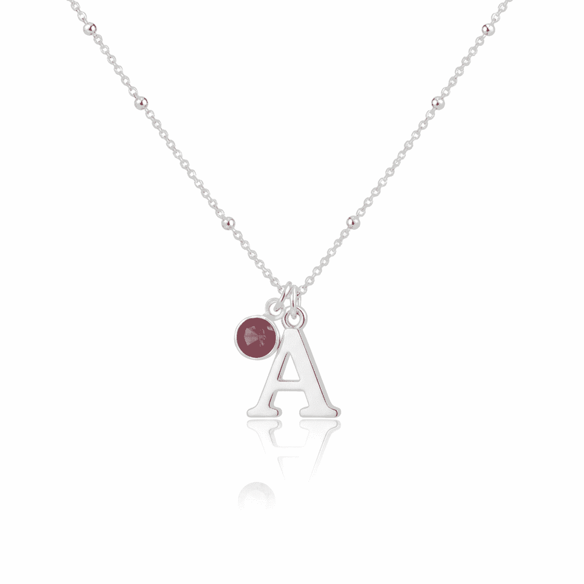 July Birthstone Necklace with Initial Charm | Personalised Ruby Gift f