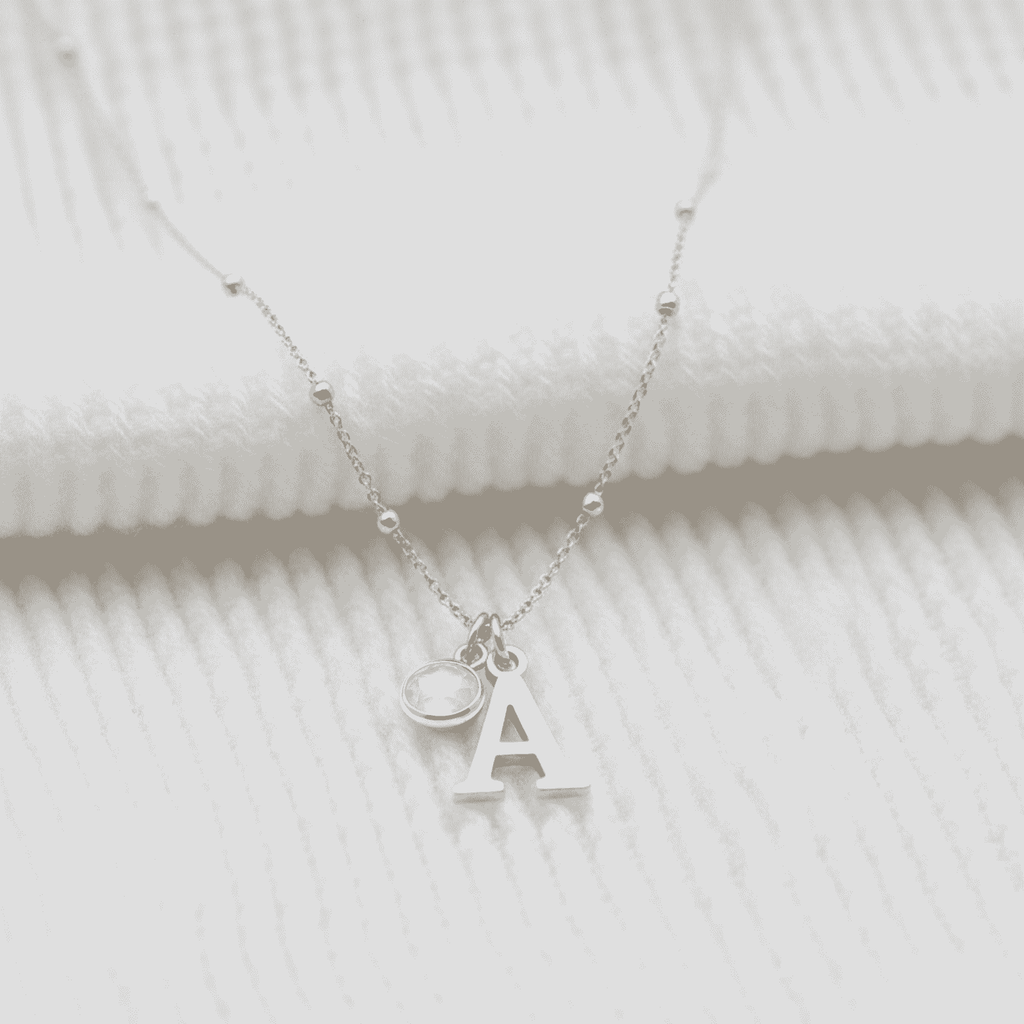 June Birthstone Necklace with Initial Charm – Moonstone Gift for Her