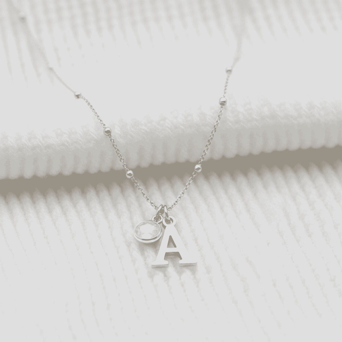 June Birthstone Necklace with Initial Charm – Moonstone Gift for Her
