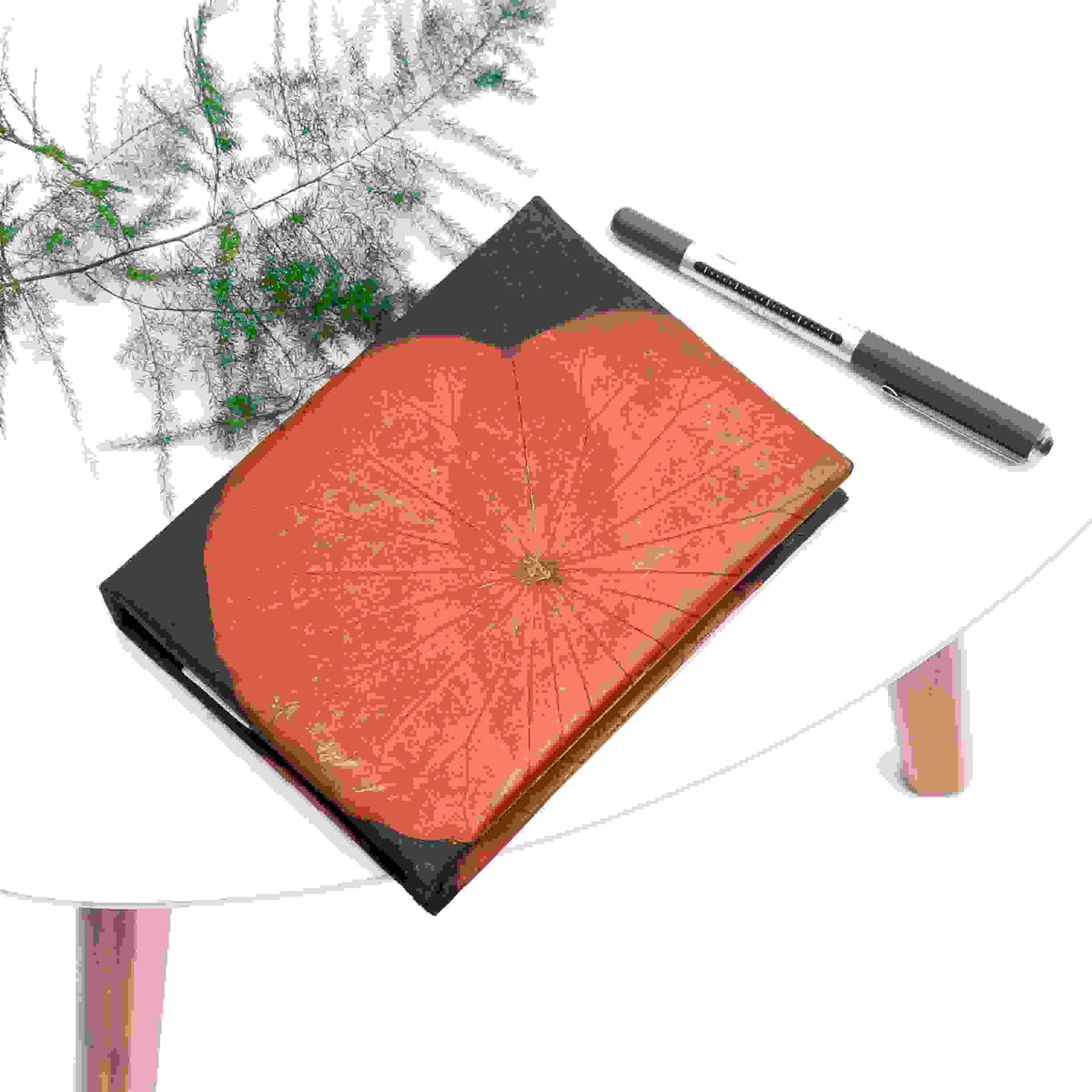 A6 Vegan Leather Lotus Leaf Notebook