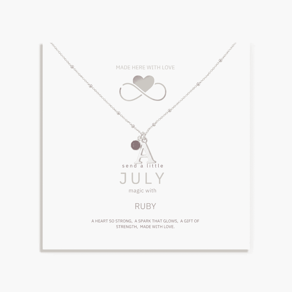 July Birthstone Necklace with Initial Charm | Personalised Ruby Gift f
