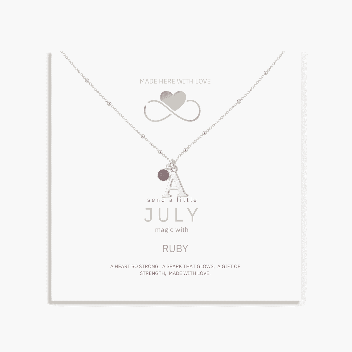 July Birthstone Necklace with Initial Charm | Personalised Ruby Gift f