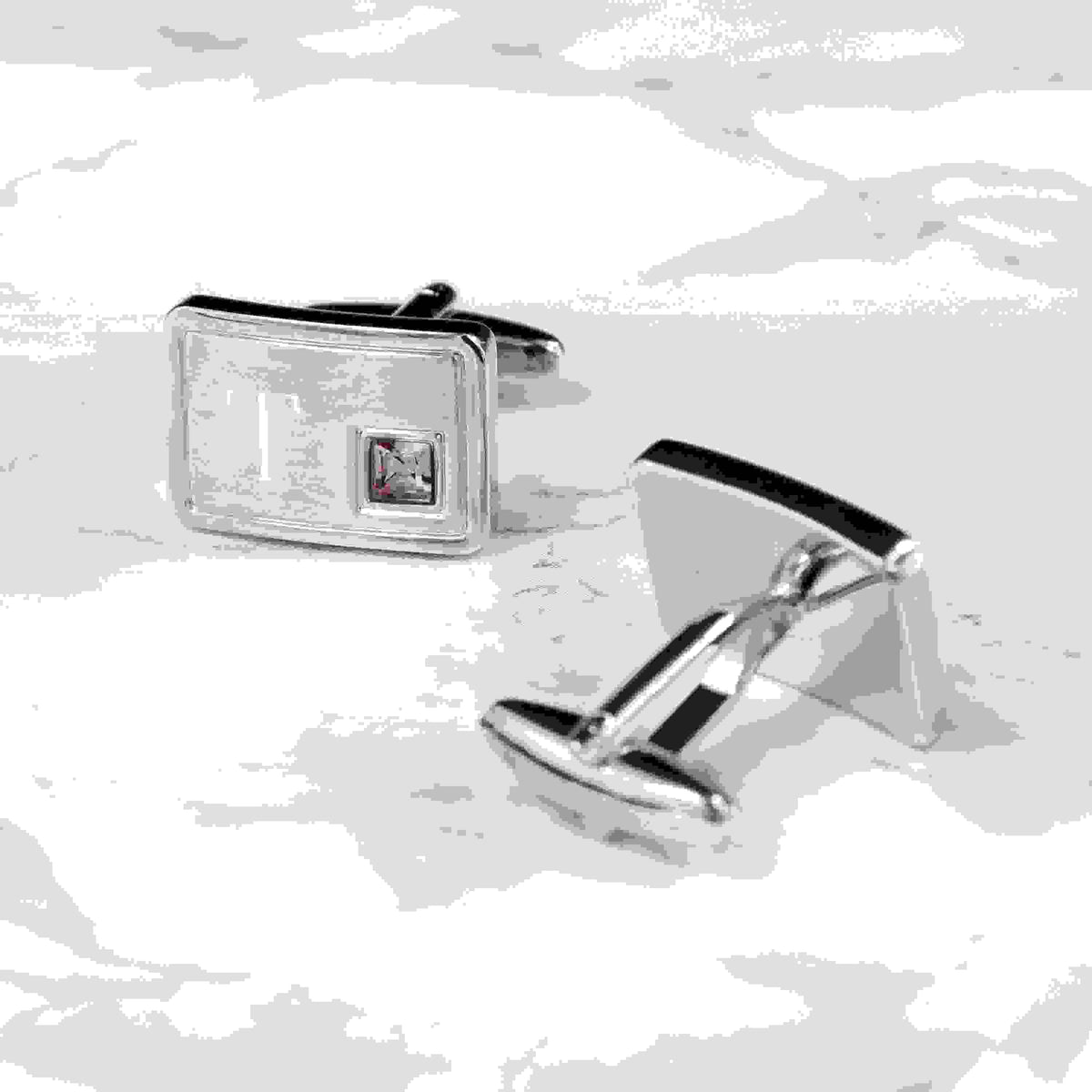 Personalised Rhodium Plated Birthstone Crystal Cufflink Set