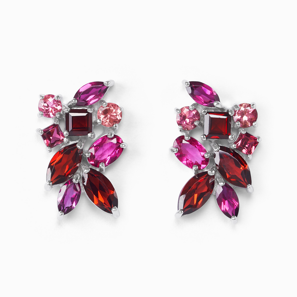 Grandes boucles d'oreilles en argent sterling avec grappe de pierres précieuses rouges
