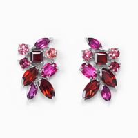 Large Red Gemstone Cluster Earrings in Sterling Silver - SJR London Timepiece
