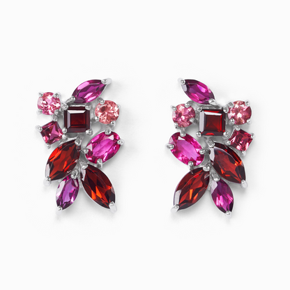 Large Red Gemstone Cluster Earrings in Sterling Silver - SJR London Timepiece