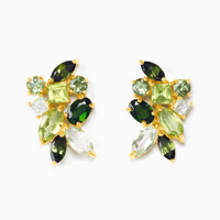 Large Green Gemstone Cluster Earrings in 18k Gold Vermeil - SJR London Timepiece
