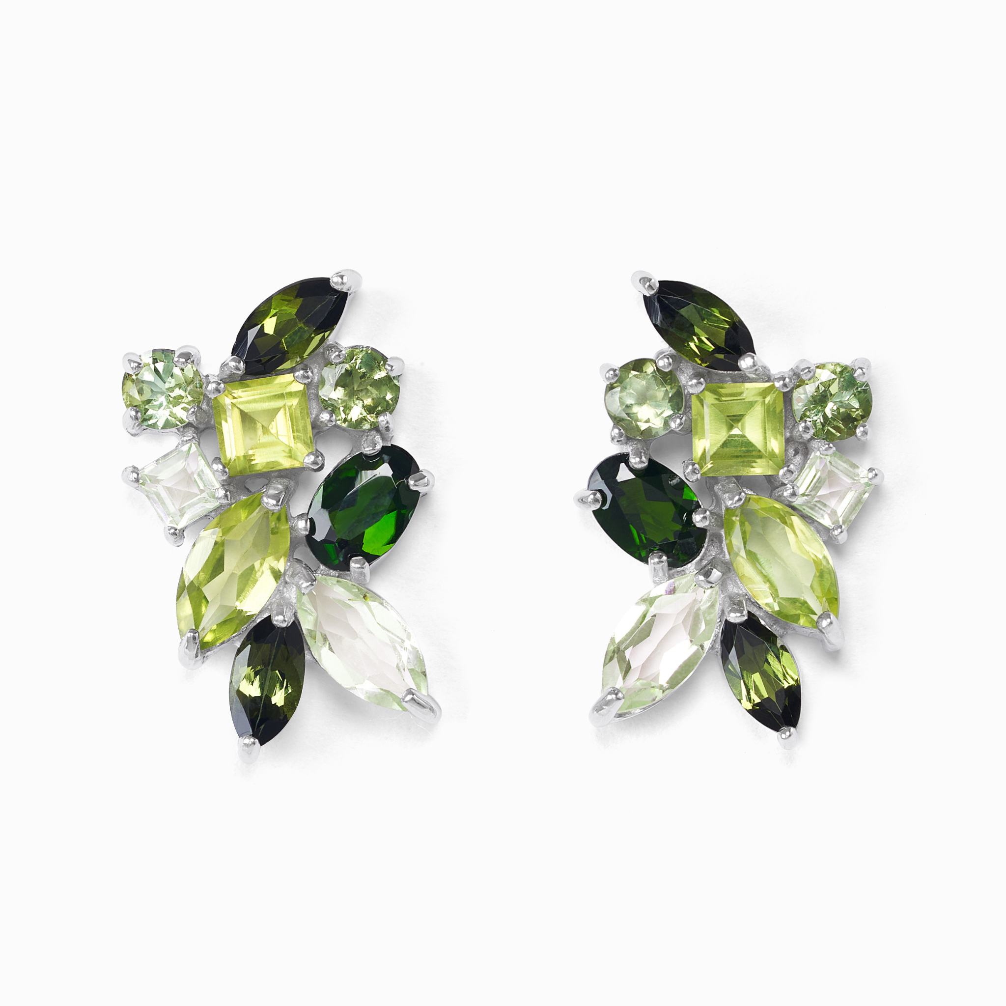 Grandes boucles d'oreilles en grappe de pierres précieuses vertes en argent sterling