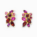 Boucles d'oreilles grappe en vermeil 18 carats avec grandes pierres rouges