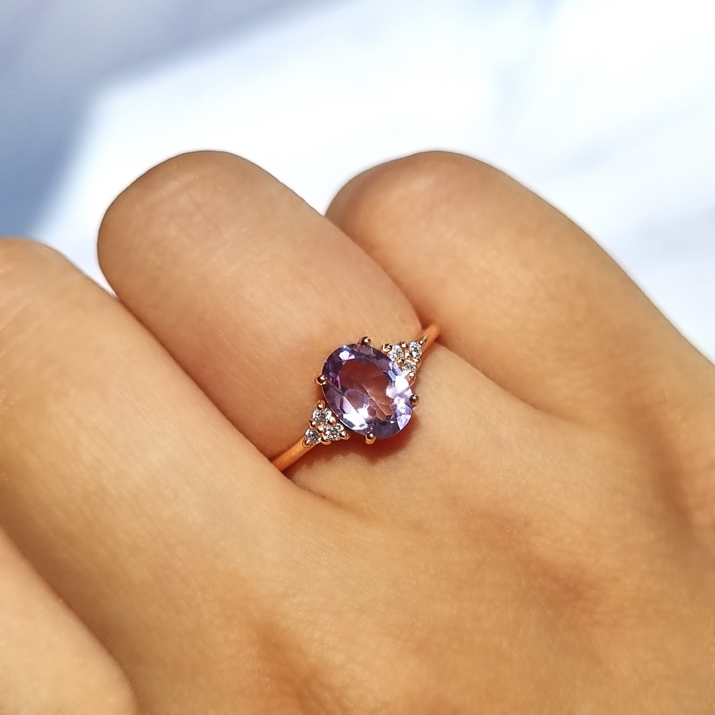 Bague en améthyste lavande en vermeil d'or rose 18 carats