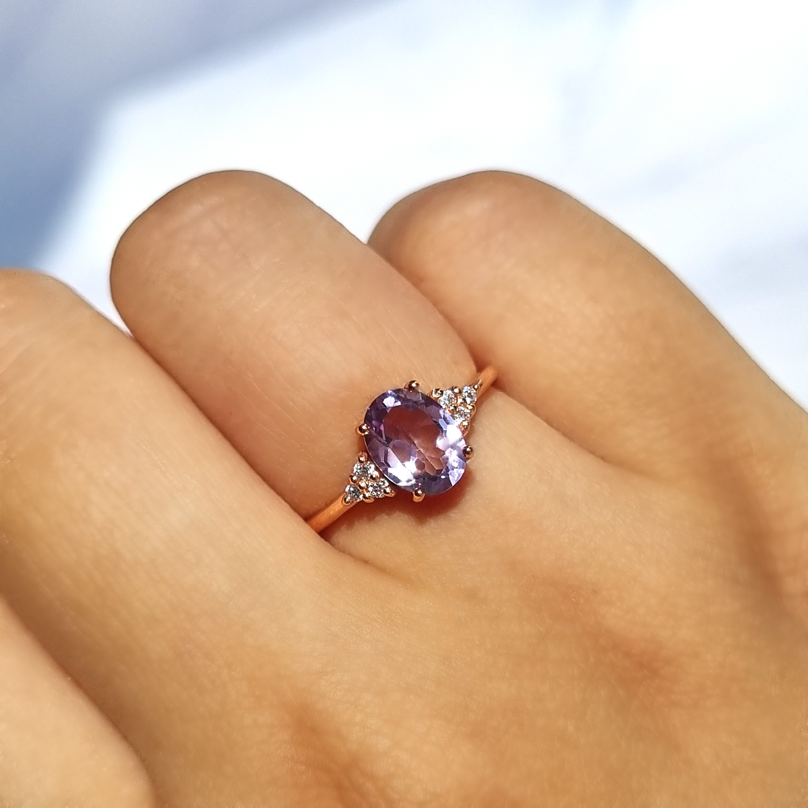Lavender Amethyst Ring in 18k Rose Gold Vermeil - SJR London Timepiece