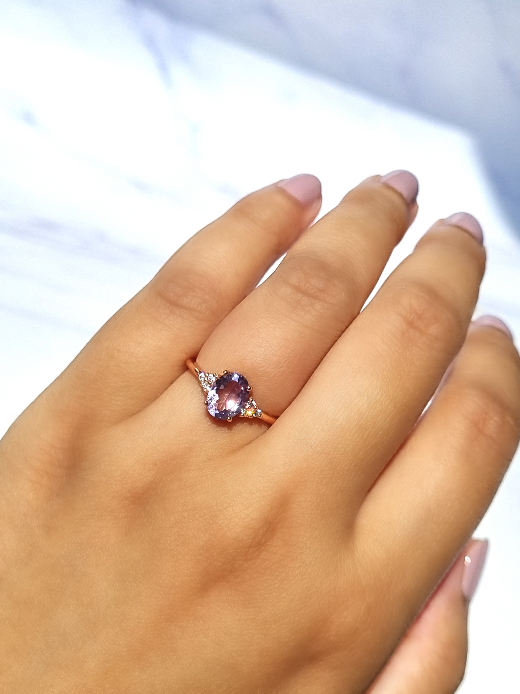 Lavender Amethyst Ring in 18k Rose Gold Vermeil - SJR London Timepiece