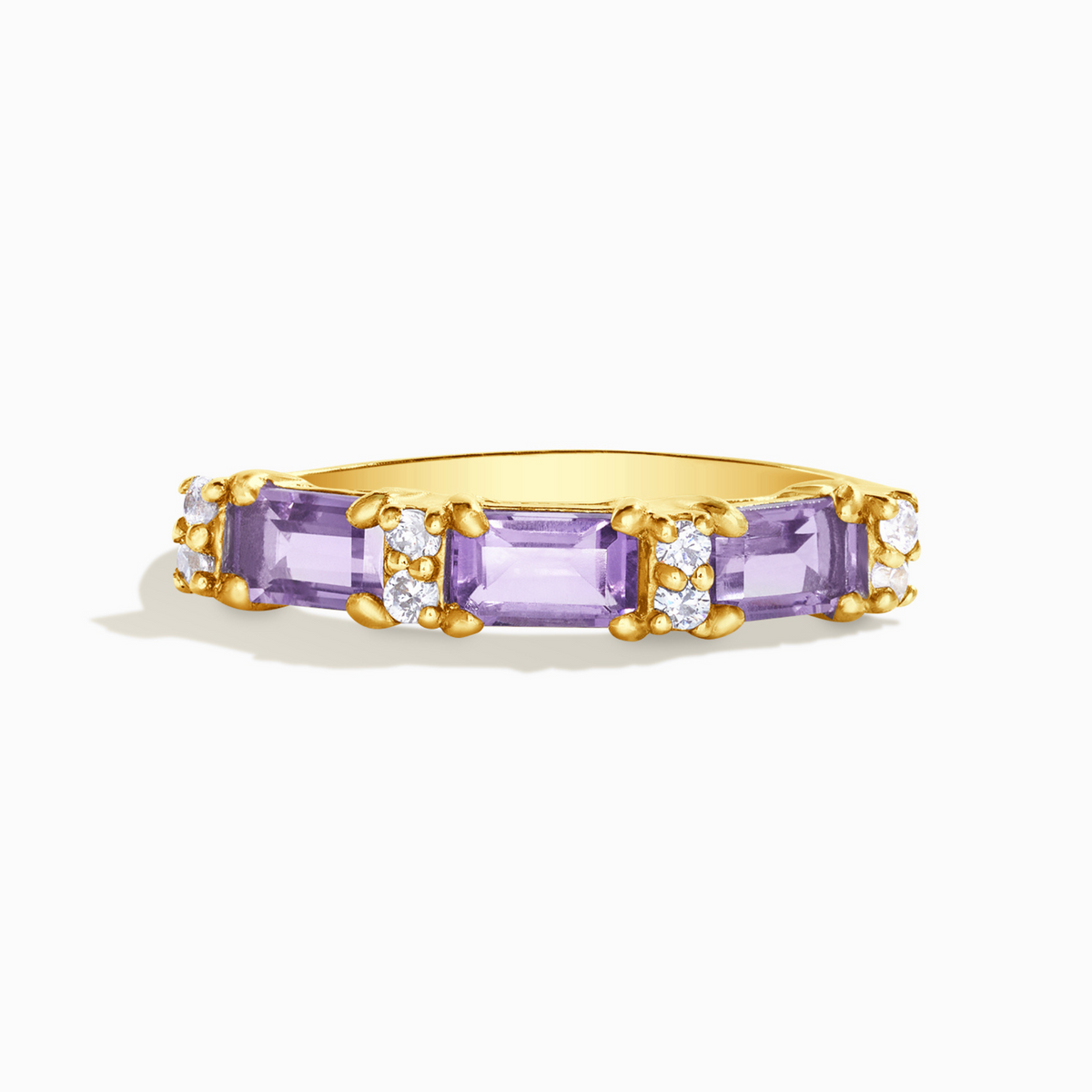 Bague éternité lavande améthyste taille émeraude en vermeil d'or 18 carats
