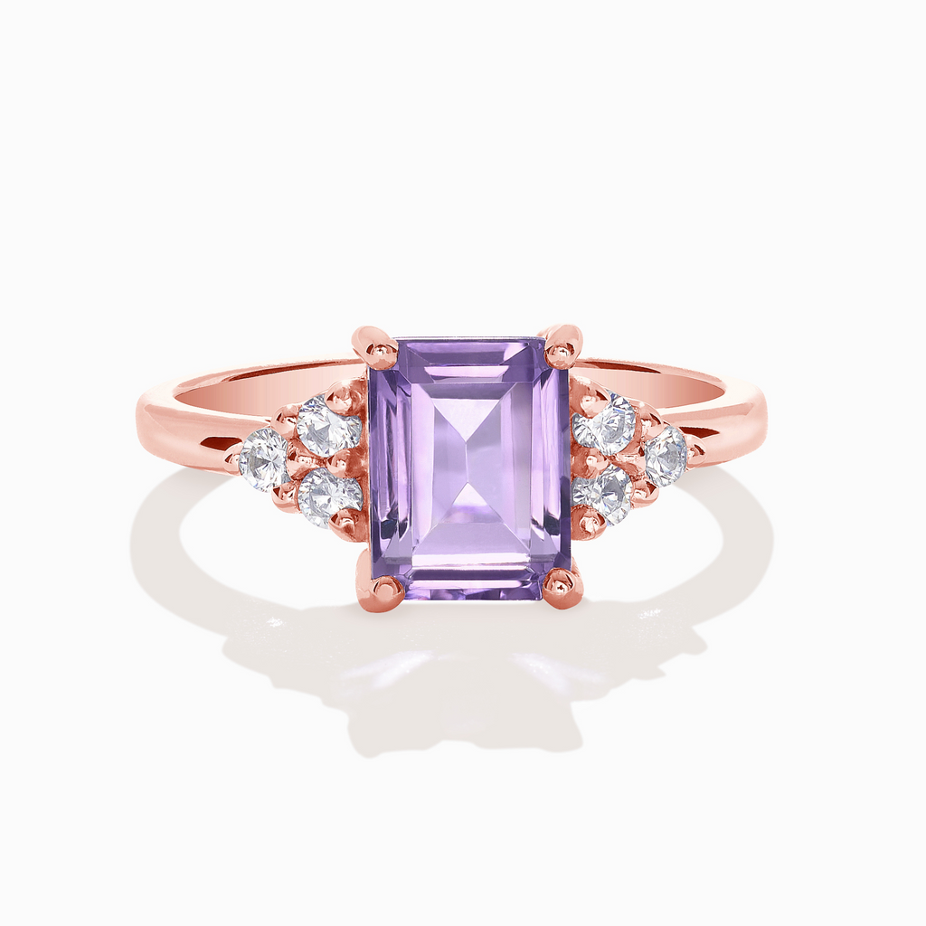 Bague taille émeraude en améthyste lavande en vermeil d'or rose 18 carats