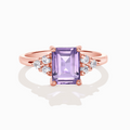 Bague taille émeraude en améthyste lavande en vermeil d'or rose 18 carats