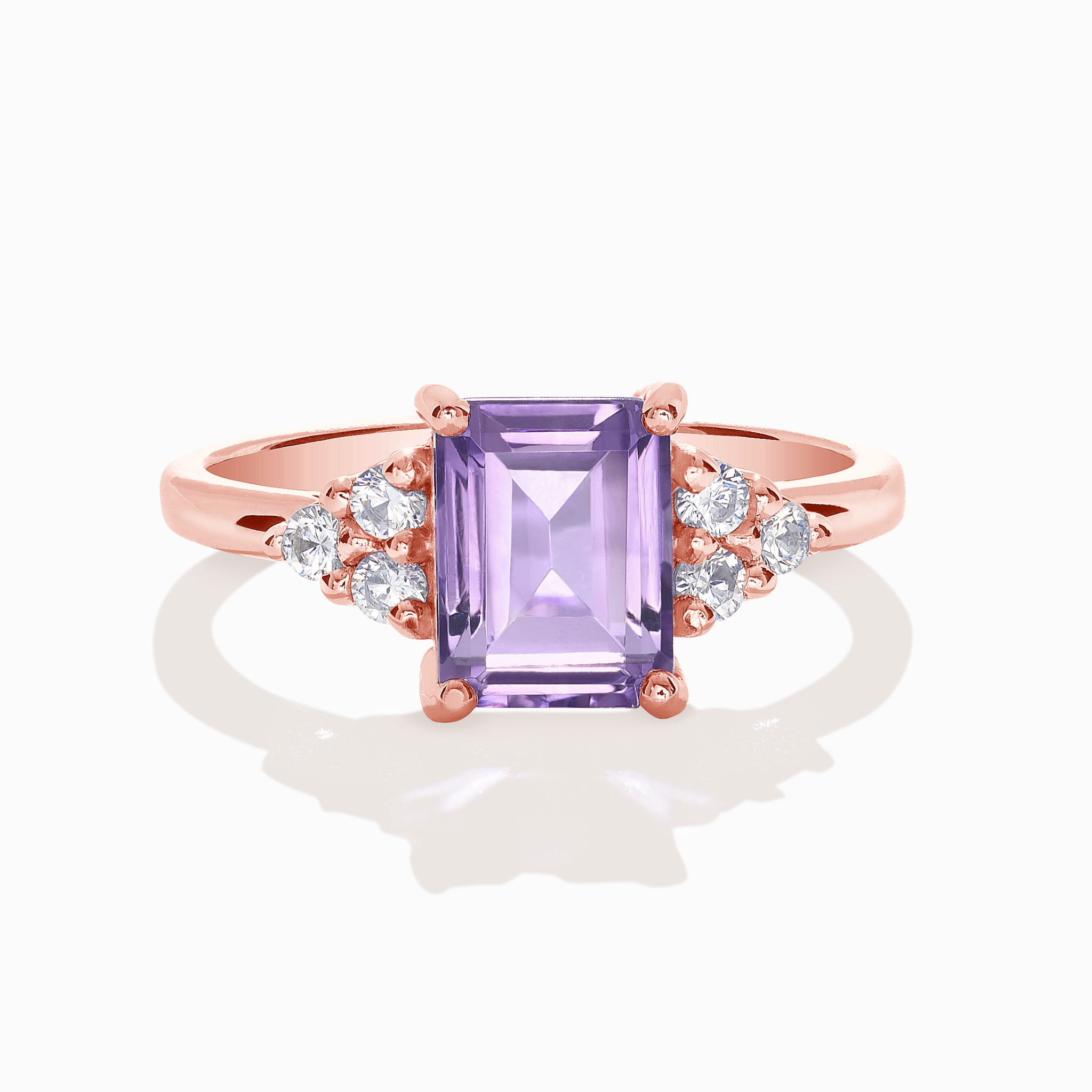 Bague taille émeraude en améthyste lavande en vermeil d'or rose 18 carats