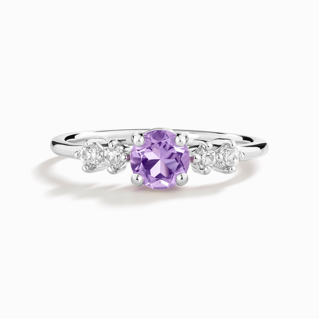 Bague Cinq Pierres en Argent Sterling et Améthyste Lavande