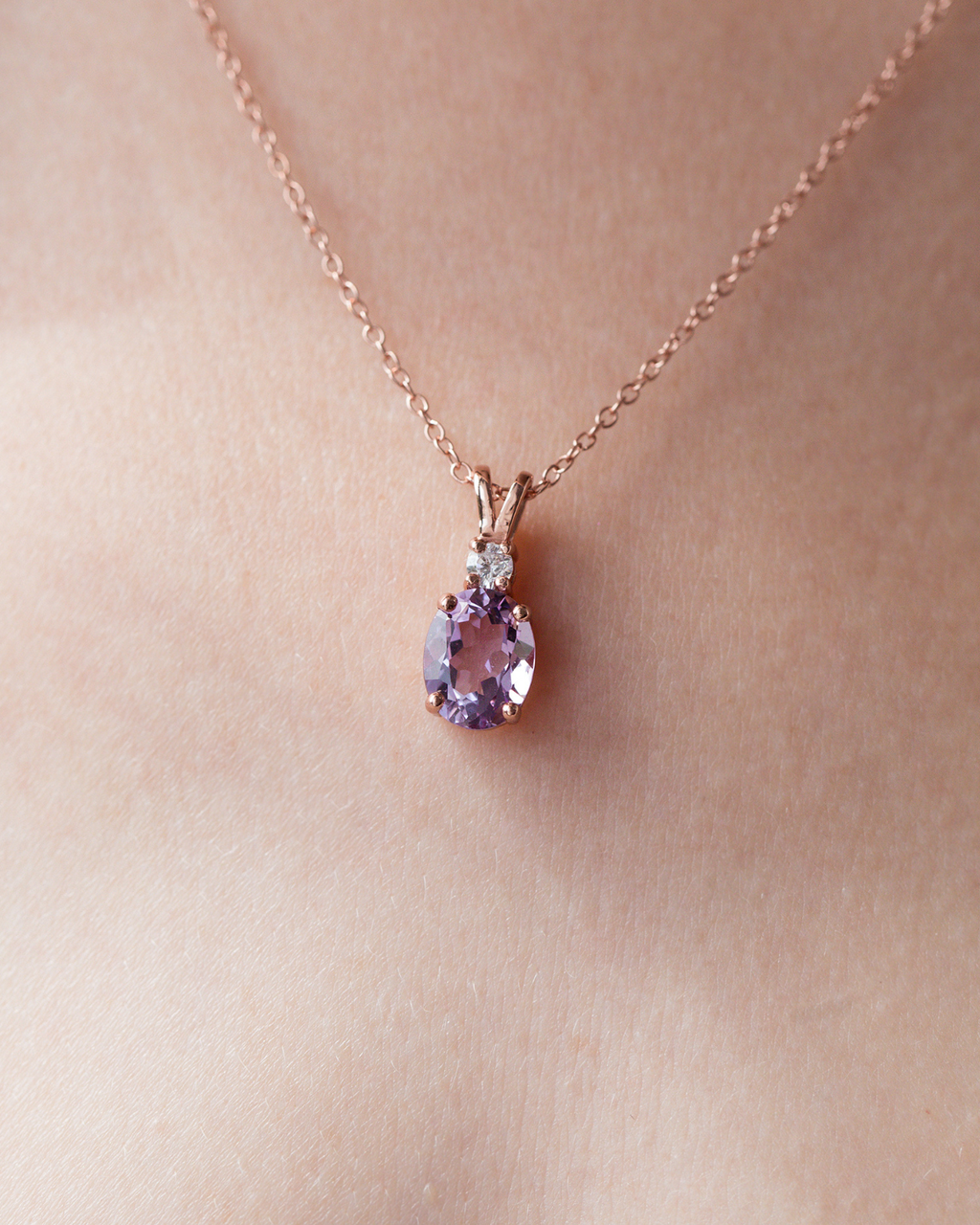 Collier Pendentif Améthyste en Argent Vermeil Or Rose 18 carats