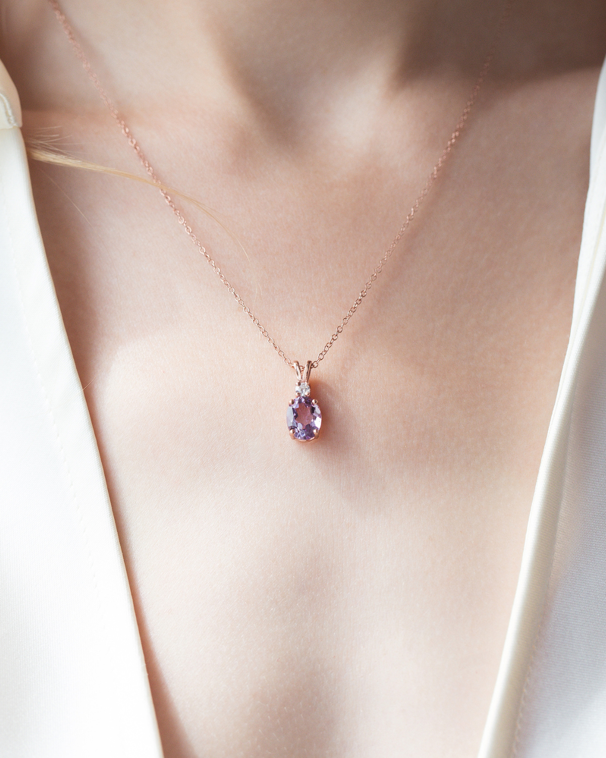 Amethyst Pendant Necklace in 18k Rose Gold Vermeil - SJR London Timepiece