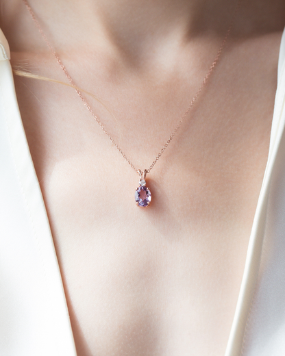 Amethyst Pendant Necklace in 18k Rose Gold Vermeil - SJR London Timepiece
