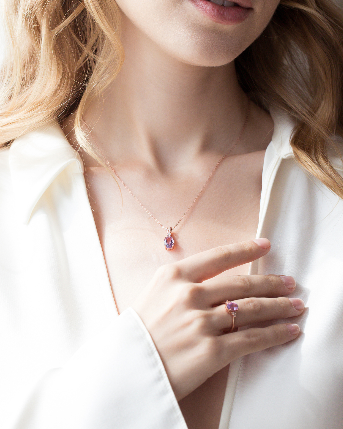 Amethyst Pendant Necklace in 18k Rose Gold Vermeil - SJR London Timepiece