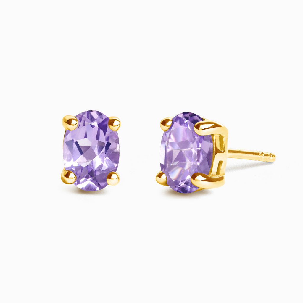 Boucles d'oreilles clous ovales en améthyste lavande et vermeil 18 carats