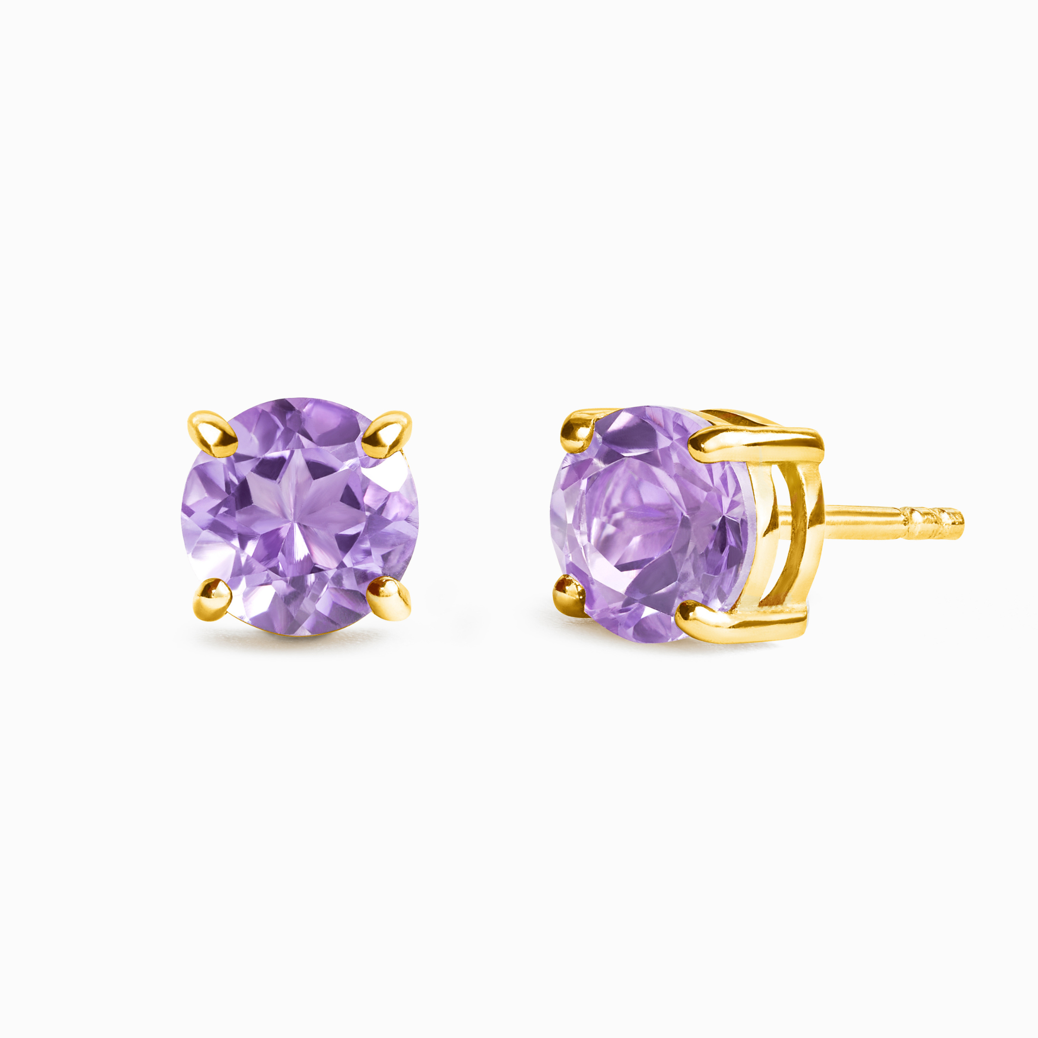 Puces d'oreilles rondes en Améthyste Lavande 6 mm en Vermeil d'or 18 carats