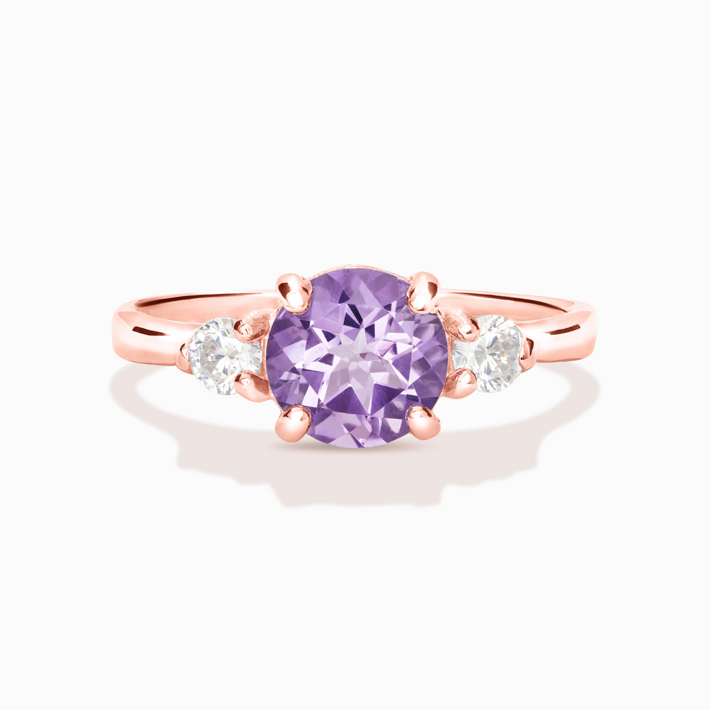 Bague trilogie en améthyste lavande et vermeil d'or rose 18 carats