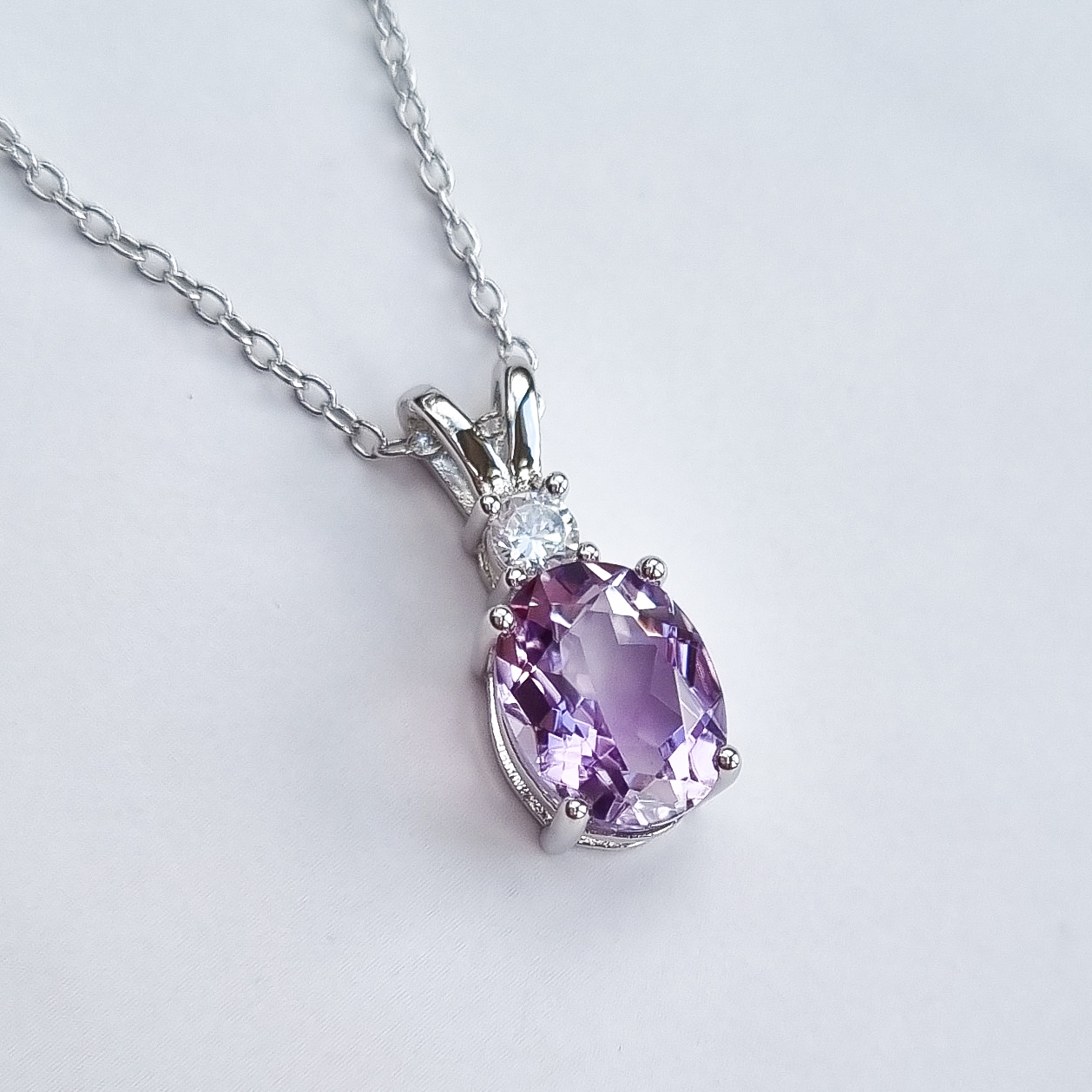 Lavender Amethyst Pendant Necklace in Sterling Silver - SJR London Timepiece