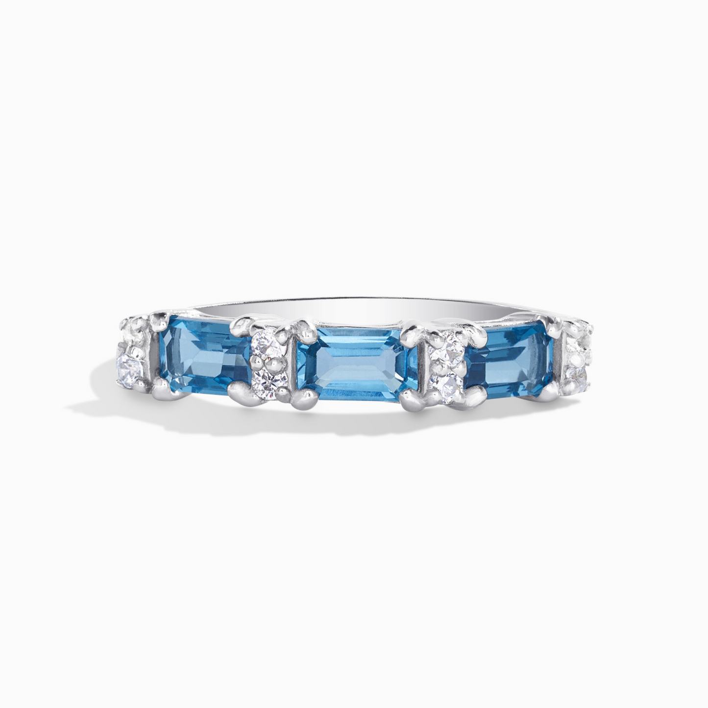 London Blue Topaz Emerald Cut Eternity Ring in Sterling Silver - SJR London Timepiece
