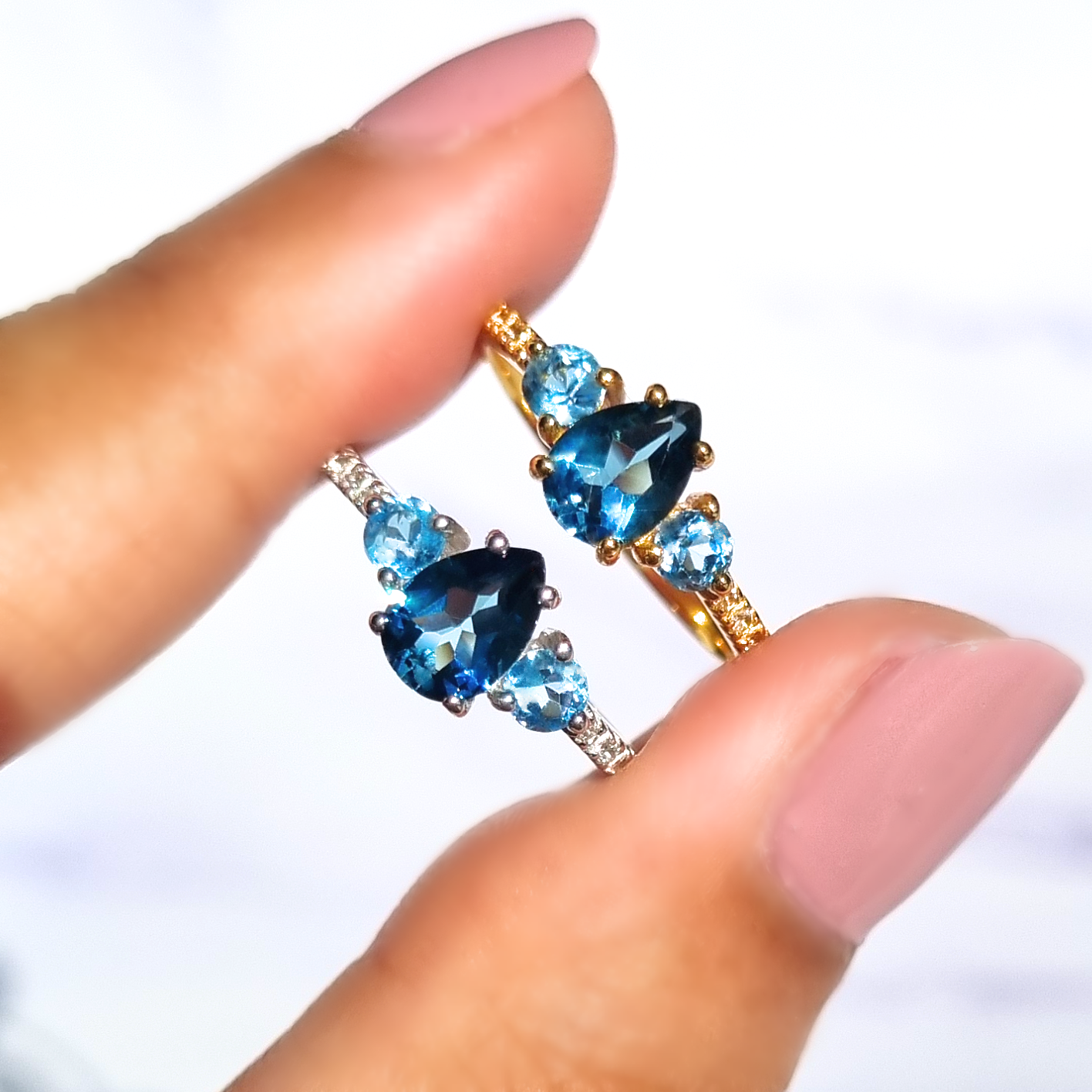 Bague en topaze London Blue et Swiss Blue en argent sterling