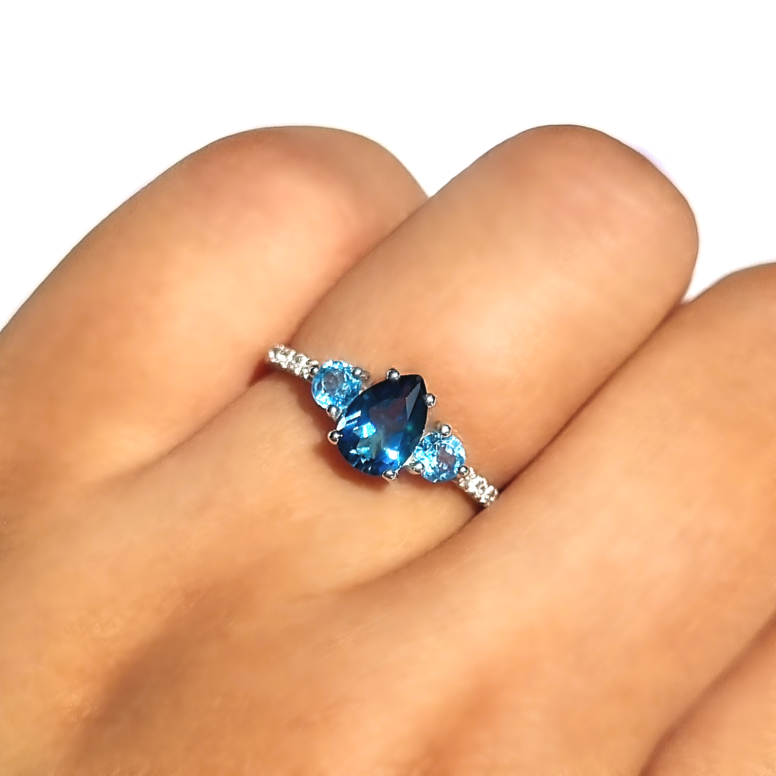 Bague en topaze London Blue et Swiss Blue en argent sterling