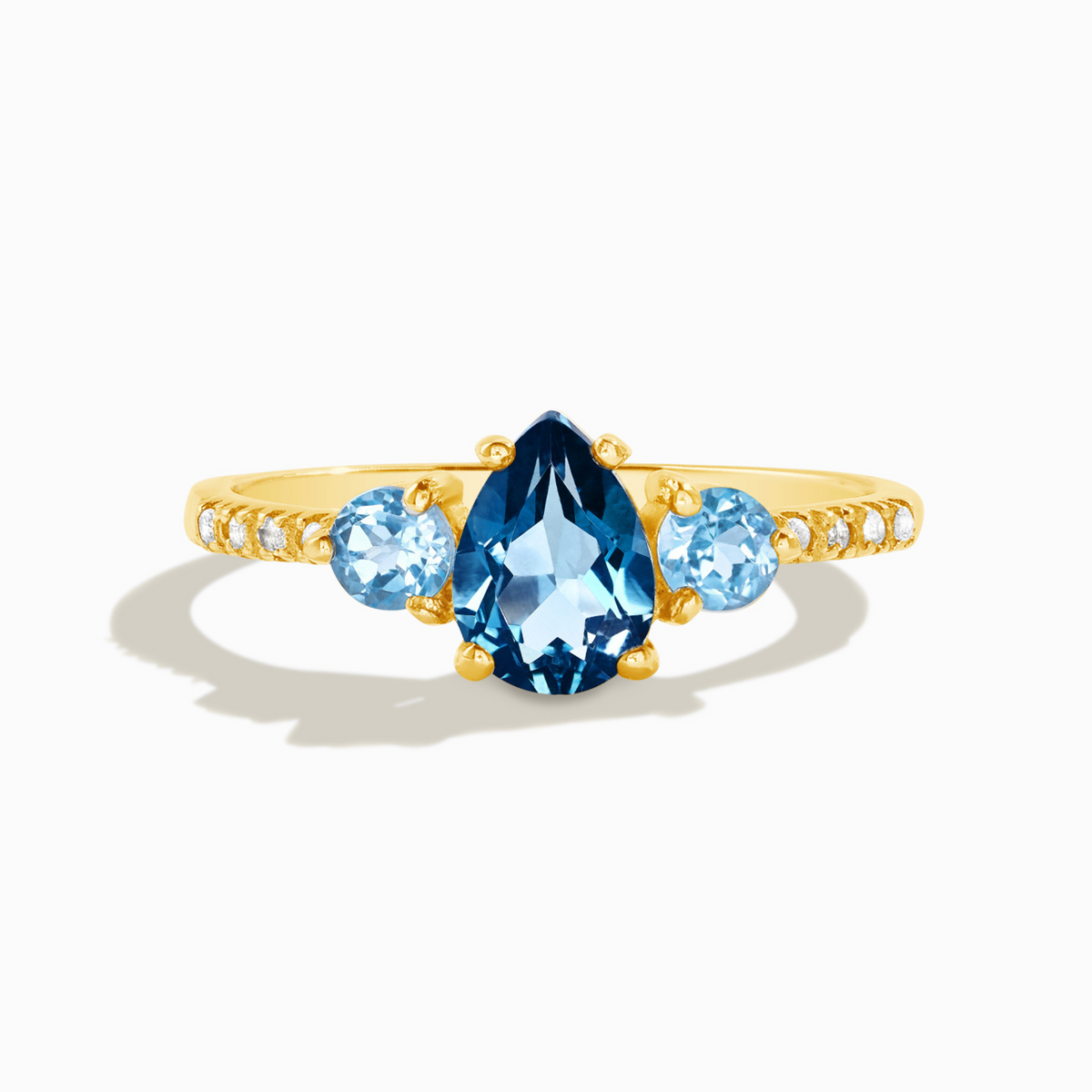 Bague Topaze Bleue de Londres et Topaze Swiss Blue en Vermeil d'Or 18 carats